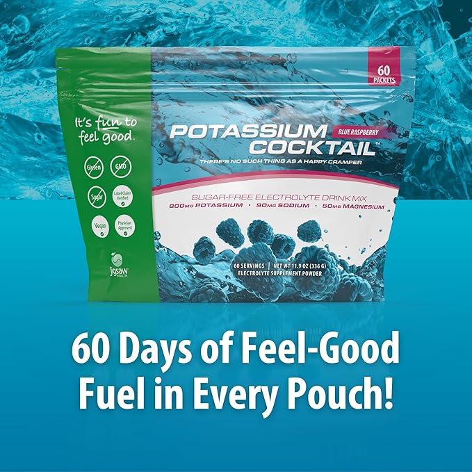 Jigsaw Health Potassium Cocktail | Formerly Pickleball Cocktail | Blue Raspberry Flavor | 60 Servings (Packets)