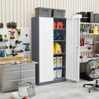 SUNCROWN 72" Metal Storage Cabinet - Heavy-Duty Metal Garage Cabinet with 4 Adjustable Shelves & 2 Doors for Tools, Office, Home, Workshop,Grey & White