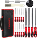 57Pcs Metal & Wood File Rasp Set,Grade T12 Forged Alloy Steel, Half-round/Round/Triangle/Flat 4pcs Large Tools, 14pcs Needle Files and a pair of Electric Files, a brush and 36pcs emery papers
