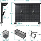 EUREKA ERGONOMIC Pegboard with Dual Monitor Stand,Steel Pegboard for Desk,Computer Accessories for Office, Privacy Panel for Gaming Desk, 4 Accessories Modular Hanging,43 x 34inch, Black
