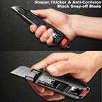 HAUTMEC 18mm Heavy Duty Utility Knife, Box Cutter with Double Lock Mechanism, Auto-Lock and Ratchet-Lock, SK2 Sharp Black Blade for Industrial or Construction Applications HT0136-KN