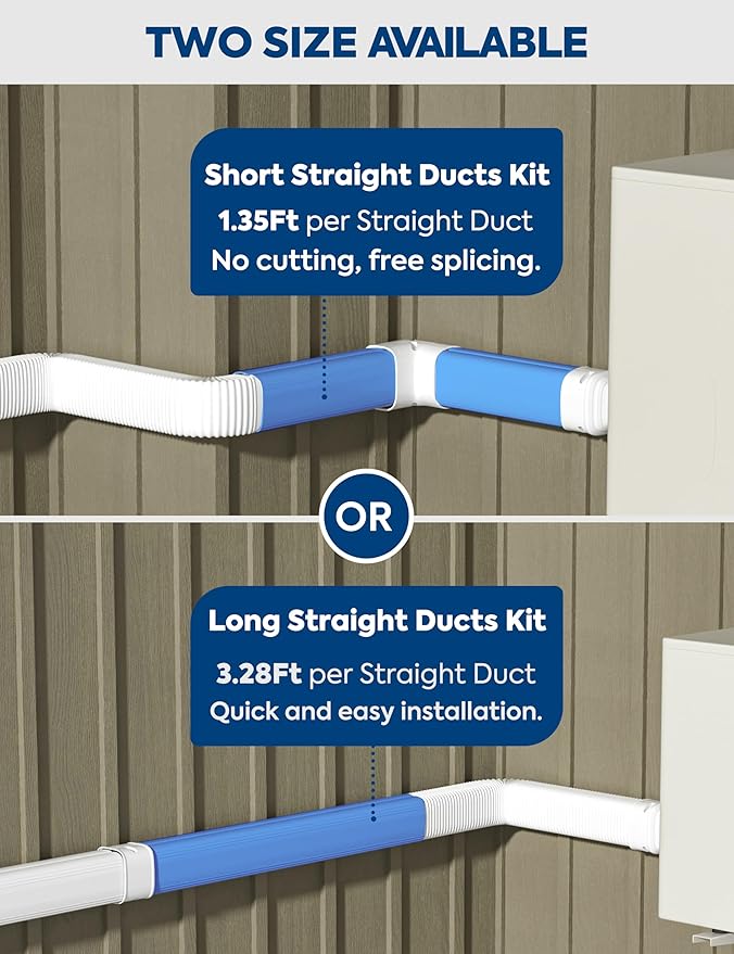 4" 9.5Ft Mini Split Line Set Cover with Flexible Duct, Upgrade PP Decorative Minisplit Lineset Cover Kit, Paintable for Mini Split, Air Conditioner, Central AC, HVAC and Heat Pumps, White