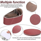 Blulu 44 Pieces Sanding Belts and Sanding Discs Set Includes 4 x 36 Inch Belts (80/120/150/240/400 Grits) and 6 Inch Self Adhesive No Hole Alumina Disc for Bench Combination Sander Woodworking
