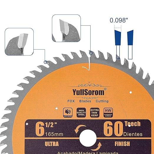 6-1/2 inch Circular Saw Blade 40T 60T Combo Pack with 5/8" Arbor，Ultra Fine Finish for Wood Cutting, Thin-Kerf (6-1/2 Inch 60T+40T)