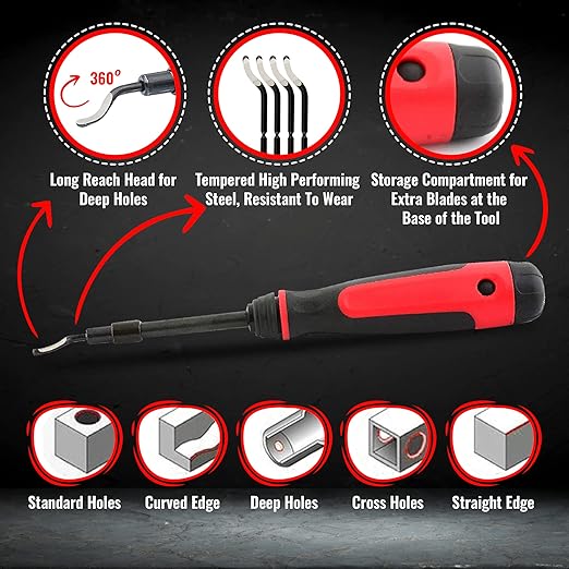 AFA Tooling - Extendable Neck Deburring Tool with 30 Extra Swivel Blades - Works on Metal, Resin, PVC Pipes, Copper, Plastic and 3D Printed Edges - Plumbing & 3D Printing Burr Removal Reamer Tool