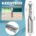 KEENTECH 1/2" Shank 2 Flute Flat Tip Compression Sprial Router Bit for CNC Router Machine, 3/8" Cutting Diameter, 1-1/4" Cutting Depth, for Wood Cutting, Custom Furniture, Slot Mortise, Engraving