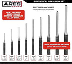 ARES 10021 – 9-Piece Roll Pin Punch Set – Durable Heat Treated and Drop Forged Steel Pin Punches with Pouch -Ideal for Automotive Repair, Gunsmithing, Craft Work, and Jewelry Repair
