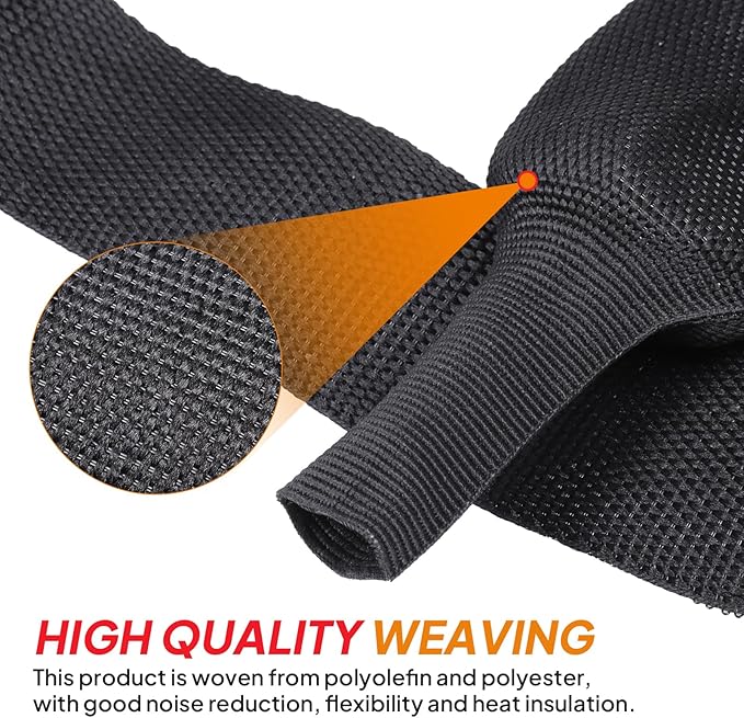 Black 2:1 Ratio Automotive Heat Shrink Braided Sleeving,Wear-Resistant Flat Woven Shrinkable Sleeve Fabric Car Cable Wires Hoses Protection (1"-8ft)