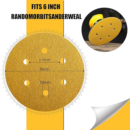 6 Inch Sanding Discs Hook and Loop, 150 Grit Sandpaper for Orbital Sander, Professional for Automotive and Woodworking, 100 Pack