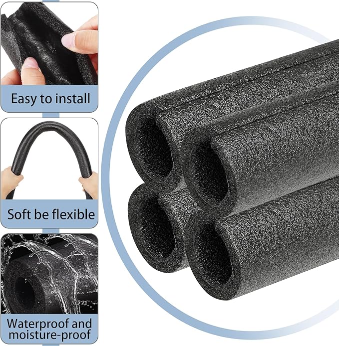 Amylove 12 Pcs 3.3 Feet Foam Pipe Insulation Foam Tube Insulating Water Pipe Pool Swim Noodles Heat Preservation Pipe Covers for Tubing Outdoor Freeze Protection (Black,1/2 Inch)