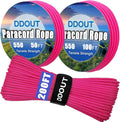 Paracord Nylon Rope Pink 200ft with 7-Strand Core, 10 Colors and 50/100/200 ft, Type III Parachute Cord 4mm for Camping, Survival, Hiking, DIY, Crafting, Outdoor Utility Rope