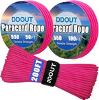 Paracord Nylon Rope Pink 200ft with 7-Strand Core, 10 Colors and 50/100/200 ft, Type III Parachute Cord 4mm for Camping, Survival, Hiking, DIY, Crafting, Outdoor Utility Rope