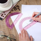 Zonon 2 Pcs 6 Inch Plastic Protractor Math Protractors 180 Degrees Angle Measurement, Translucent for Geometry Classroom Kid Student School Office Supplies(Light Pink)
