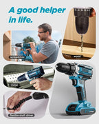 Cordless Drill Set, KELNOW 21V PowerDrill with Power Pack and Charger, 3/8-Inch Keyless Chuck ElectricDrill, 25+1 Position, 2 Speed, 27pcs Drilldriver Bits Tool Drills for DIY Projects