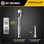3/8-Inch Drive Ratchet Wrench, 90-Tooth Quick-release Reversible Ratchet Wrench with an Extension Bar(3 inch), 6" Long Socket wrench, 4-Degree Swing, Full Polished,Cr-Mo Head For Gifting,Repairing