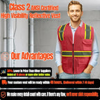 BeautyWill Custom Safety Vest Customized Logo Class 2 High Visibility Reflective Vest with Pockets Construction workwear
