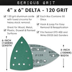 120 Grit 4" x 6" Delta (100mm x 150mm) Triangle Sanding Sheets - Fits Festool DTS 400 & Mirka DEOS Delta Sanders - Heavy-Duty Hook & Loop Film Sandpaper for Detail Sanders - 50 Pack Box