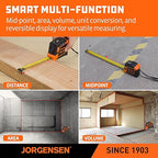 JORGENSEN Digital Tape Measure, 2-in-1 16Ft Rechargeable Digital Measuring Tape Ft/Ft+in/in/M/CM/MM Unit, Metric & Inches Tape Measurement Tool for Pythagorean, Area, Volume