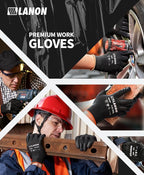 LANON Safety Work Gloves for Men and Women, 18 Pairs Mechanic Black Working Gloves with Grip Odorless PU Coated, Seamless Knit, Full Fingertip Touchscreen for Light Duty Working Gloves, Large