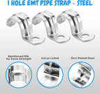 OHLECTRIC Heavy Duty Pipe Strap (100 Pack - ¾ Inch) Zinc-Plated Steel EMT Conduit Clamps - 1 Hole Reinforced Rib Design - Snap-On Installation - Metal Pipe Strap for EMT Conduits