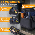 TICONN Heavy Duty Tool Bag with Multi-Pockets, Portable Tool Box Organizer Storage Bag, with Adjustable Shoulder Strap and Ergonomic Handle (Blue, 14" Molded Base)
