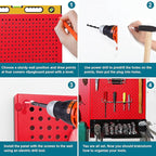 Metal Pegboard for Garage Storage,Steel Pegboard Heavy Duty 16-Inch X 32-Inch Metal Peg Board Tool Organization Panels (Red, 2 Pack)