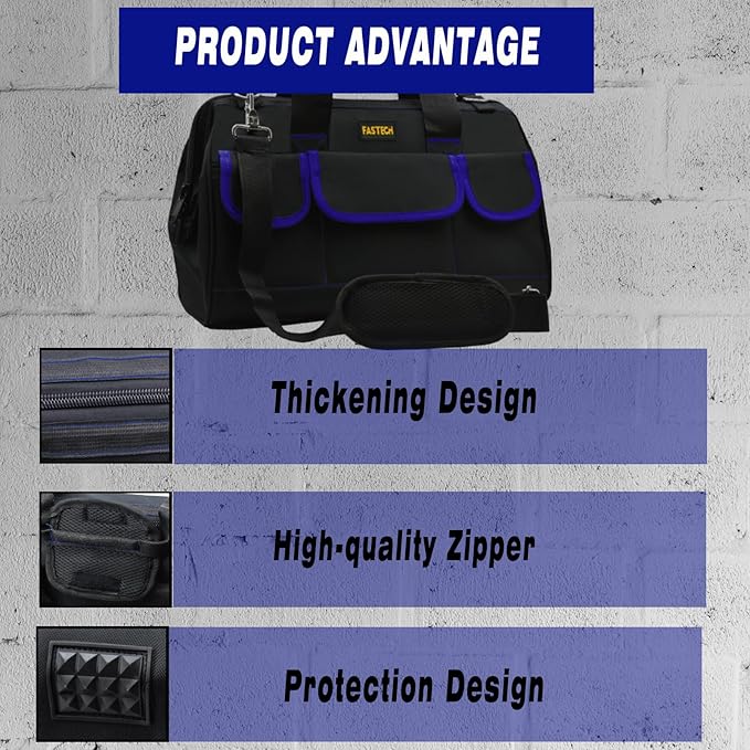 20 Inch Tool Bag, Large Tools Bag Waterproof Wide Mouth Tool Kit Heavy Duty Tool Bag Organizer, Tool Storage Package For Men/Women (20IN Blue)