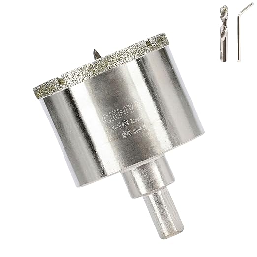 2-1/8inch | 54mm Diamond Hole Saw with Center Drill bit and Diamond-Coated Center Drill bit for Ceramic Glass Marble Fiberglass Granite and Porcelain Tiles by CENYB