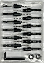 FTG USA 12 Pc #4 (7/64") Countersink Drill Bit Set with Depth Stop Collar, Hex Wrench - Tapered Drill Bits for Wood