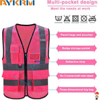A-SAFETY High Visibility Mesh Safety Reflective Vest with Pockets and Zipper,Hi Viz Work Vest for Men Women (Pink Mesh XL)