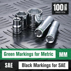 SK 3/8" Drive Socket Set, SAE Sockets, 13-Piece, 1/4" to 1", SuperKrome Finish, Premium CR-V Construction, with Aluminum Socket Organizer