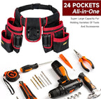 Tool Belt,Magnetic Tool Pouch,27-Pockets Heavy Duty Padded Tool Belts for Men,Detachable & Adjustable Tool Pouch Bag for Electrician,Carpenter,Construction,Work Apron,Utility Belt,Black,Red