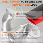 Tinned Copper Cable Lugs 10pcs 2/0 AWG-3/8 90 Degree Bent Battery Lugs,Heavy Duty Wire Lugs,Ring Terminal,00 Guage terminals,Battery Cable Ends/Terminal Connectors with 10pcs 3:1 Heat Shrink Tubing
