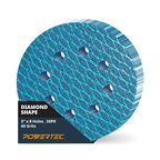 POWERTEC 5 Inch 8-Hole Hook and Loop Diamond Shaped Sanding Discs, 50PK, 60 Grit for Random Orbital Sanders – J-Weight Cloth Backing for Long Life, Anti-Clog Sandpaper (44906)