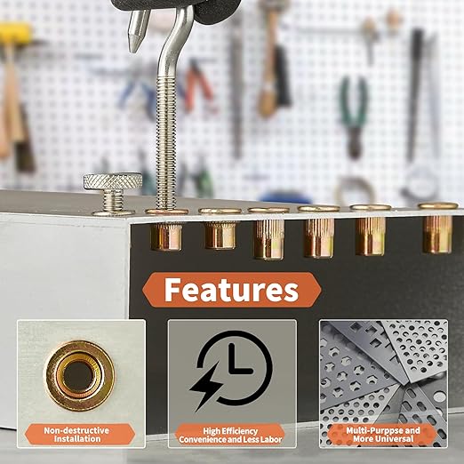 Rivet Nut Installation Tool Set Flat Head Rivnut Threaded Insert Nut Kit SAE & Metric for Metal Heavy Duty Zinc Plated Nutsert (10-24(Rivet Nut Tool-25pcs))