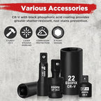 1/2" Drive Impact Socket Set 49 Piece, Standard and Deep Metric Socket (9-25mm, 27, 30, 32mm), Includes Extension Bars, Universal Joint and Adapter, 6 Point Design,Cr-V steel