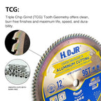 Aluminum Cutting Circular Saw Blade, Medium Aluminum,The Cutting Head uses a Special Anti-Heat Sticking Coating with high Finish and Long Life,NFM 12 inch 96-Tooth 1" -TA