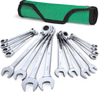 SK Reversible Ratcheting Wrench Set, Combination Wrench Set, 16-Piece, Metric, 72-Tooth, Premium CR-V Construction, with Rolling Pouch