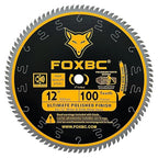 FOXBC 12 Inch Miter Saw Blade 100 Teeth Ultimate Polished Finish Saw Blade for Wood with 1 Inch Arbor