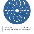 3M Hookit Blue Abrasive Discs 36172, Multi-Hole, 6 in, 80+ Grade, Pack of 50, Virtually Dust-Free, for Auto Sanding, Body Repair, Featheredging, Primer Sanding, Paint Preparation, E-Coat Sanding