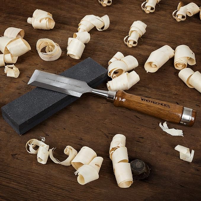 10-Pieces Woodworking Wood Chisel Set with Wooden Box, Honing Guide, Sharpening Stone, Razor Sharp CR-V 60 Steel Blades