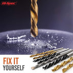 Hi-Spec Drill Bit Set 130pc Multi SAE – 11 Sizes 1/16in to 3/8in – HSS Titanium, Masonry & Brad Point Steel Bits – Drill Bits for Metal, Wood, Plastic, Drywall, Brick & Concrete – with Tray Case