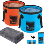 AUTODECO 2 Pack Collapsible Bucket 5 Gallon Container Folding Water Bucket Portable Wash Basin for Outdoor Travelling Camping Fishing Gardening Car Washing 20L