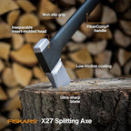 Fiskars X27 Super Splitting Axe, 36" Wood Splitting Axe for Medium to Large Size Logs with Shock-Absorbing Handle, Split Firewood, Forged Steel Blade, Bushcraft Gear and Camping Hatchet