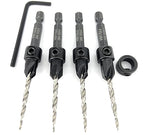 FTG USA Adjustable Wood Countersink Drill Bit Set 4 Pc #6 (9/64") with Tapered Drill Bit for Woodworking