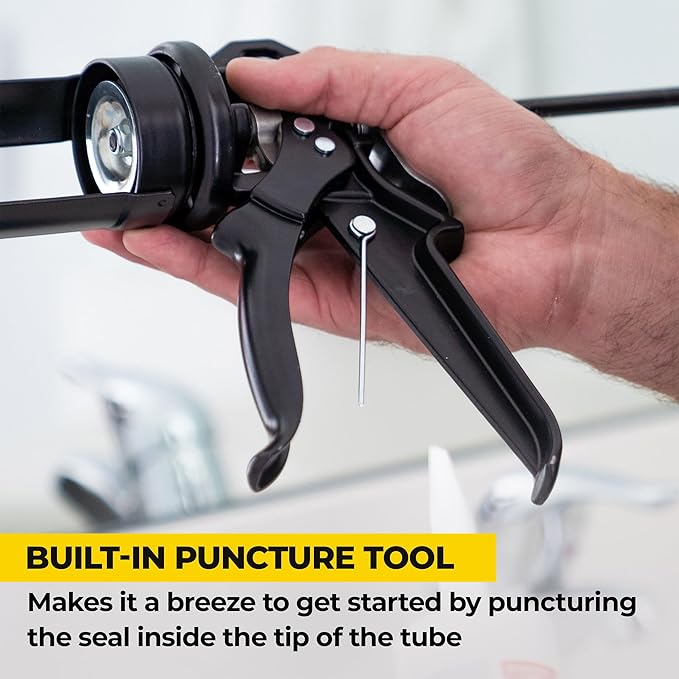 AWF PRO Heavy Duty Caulk Gun, 18:1 Thrust Ratio, Steel Frame Construction, Rotating Barrel, Ladder Hook, Puncture Tool & Dripless Pressure Release Tab (Pack of 6, 29 oz Caulking Gun)