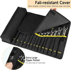 Wrench Roll Organizer (NOT for Ratcheting Wrench),Wrench Roll Up Pouch with 23+1 Pockets,Heavy Duty Tool Roll for Metric & SAE Wrenches,Large Wrench Holder Organizer Bag for Men,Mechanics(Black)