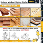 3Pcs Bull Nose Bead Molding Router Bit,1/2" Shank 1" CL,Bullnose and Cove Columns for Furniture Edge Trim,Wood-face Cutter for Architraves Profiles,Framing and Edge Moulds (3Units/Pack)