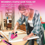 33Pcs Pink Staple Gun Tool Set, 3 in 1 Upholstery Staple Gun for Wood Heavy Duty and 900 Staples, Perfect for DIY Decoration, Crafts, Carpentry, Arts, Pink Tool Kit for Women