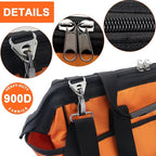 Tool Bag 16 Inch Molded Plastic Base Heavy Duty Waterproof Orange Tool Organizer Wide Mouth With Shoulder Strap for Power Tools and Hand Tools Oxford Cloth Fabric (16 Pockets)
